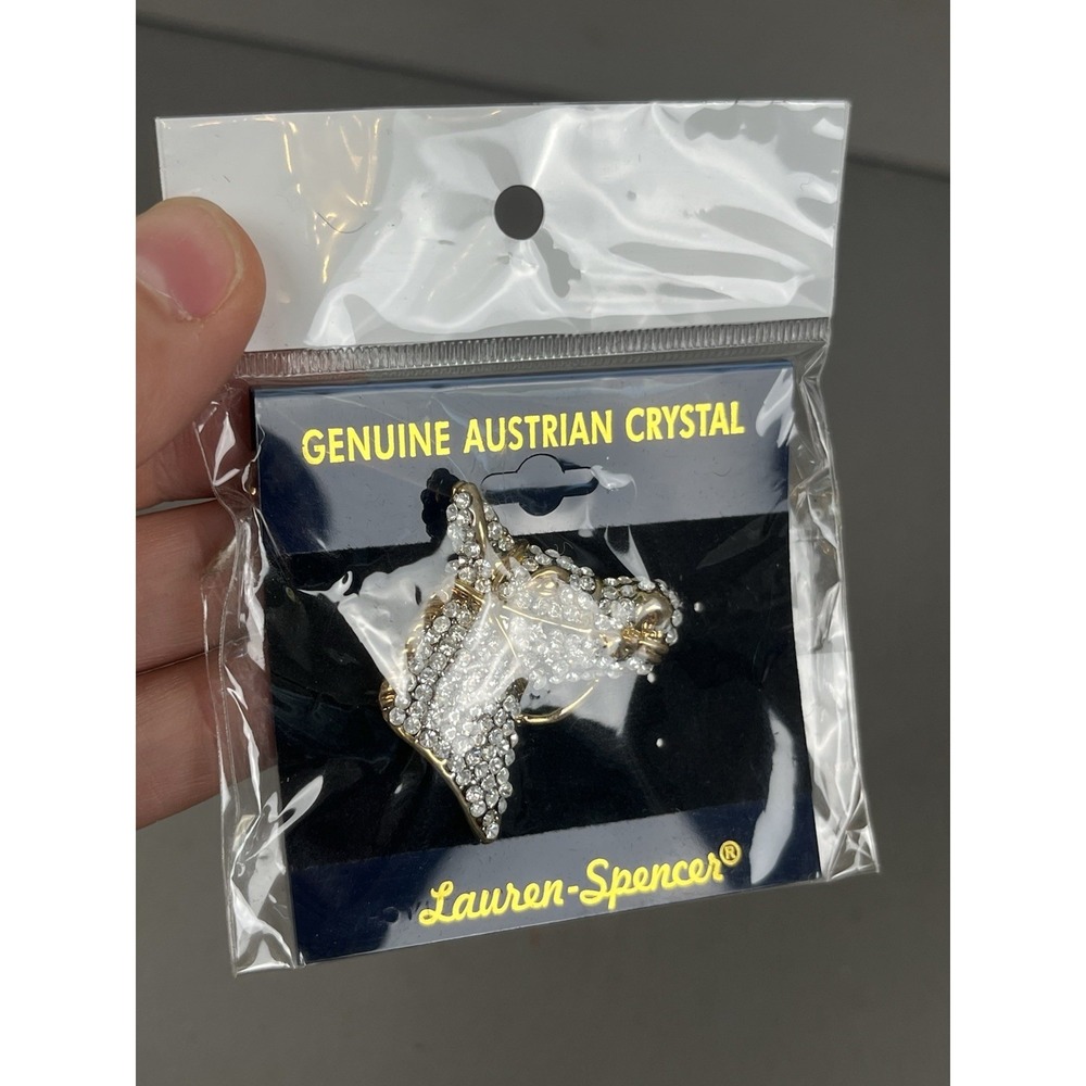 NEW Lauren Spencer Horse Head Equestrian Brooch Austrian Crystal Rhinestone Pin - Picture 2 of 6